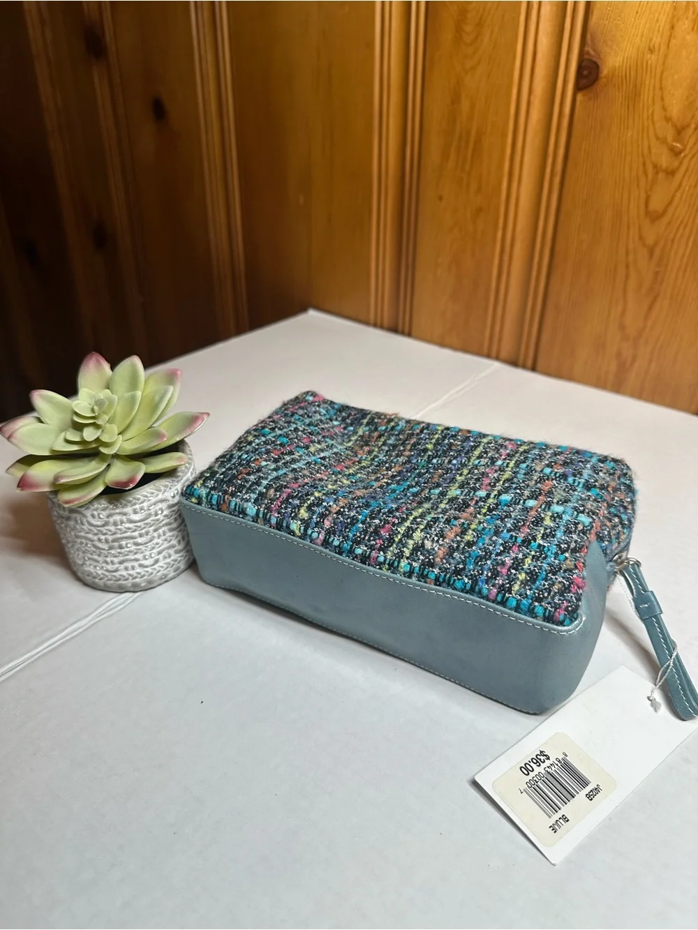 Aqua Blue Multi Tweed Cosmetic Bag